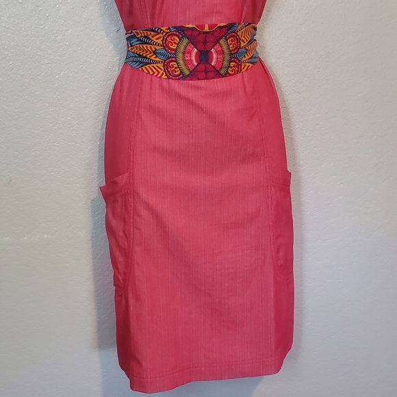 Fossil Pink Boho Cotton A-Line Sleeveless Belted Tied Waist Midi Dress Size 12 - Picture 16 of 16